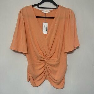 Six Fifty NWT light orange twist front v neck short sleeve blouse size L